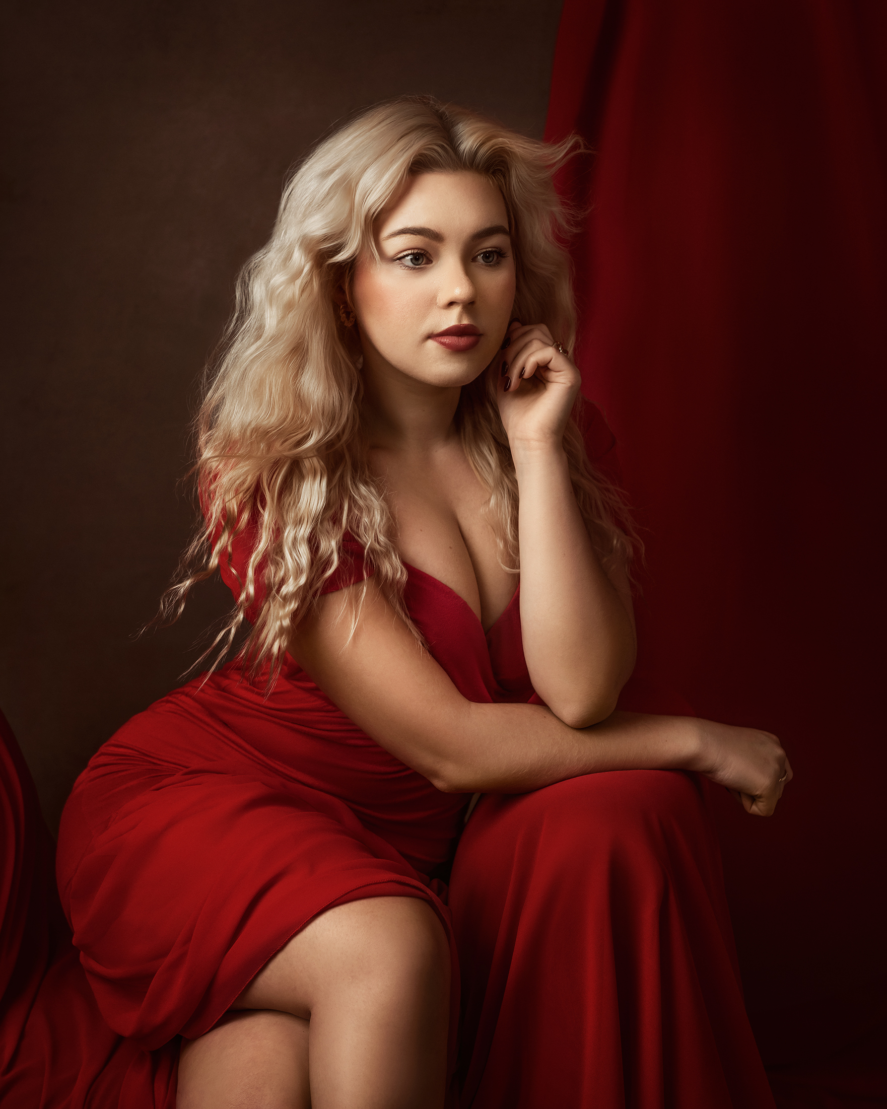 elegant red dress inspired classic women's portrait Sutton South London Surrey