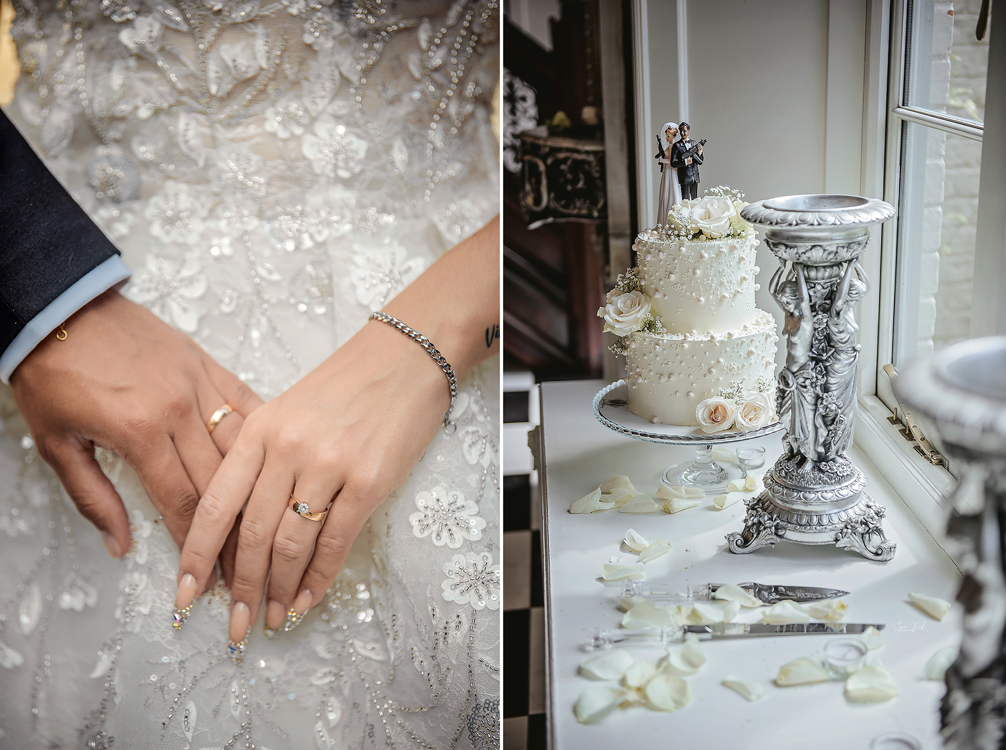 Creative Wedding Photography Details Hands Rings Cake London
