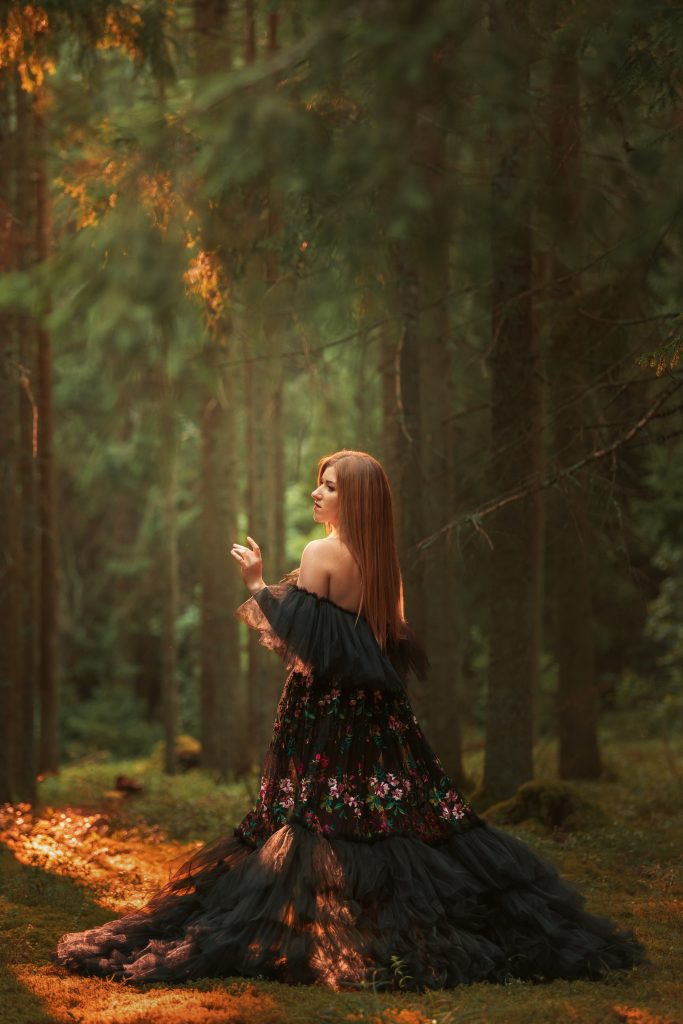 outdoors woods magical golden light women's portrait in Surrey South London