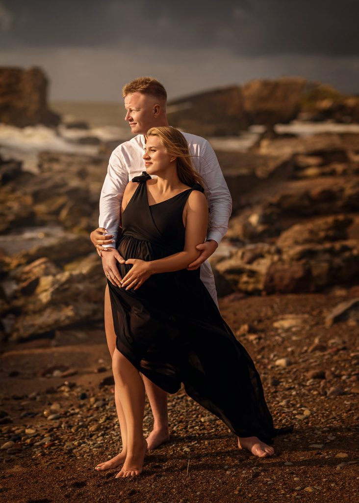 Natural maternity photos with partner during pregnancy photoshoot in Surrey
